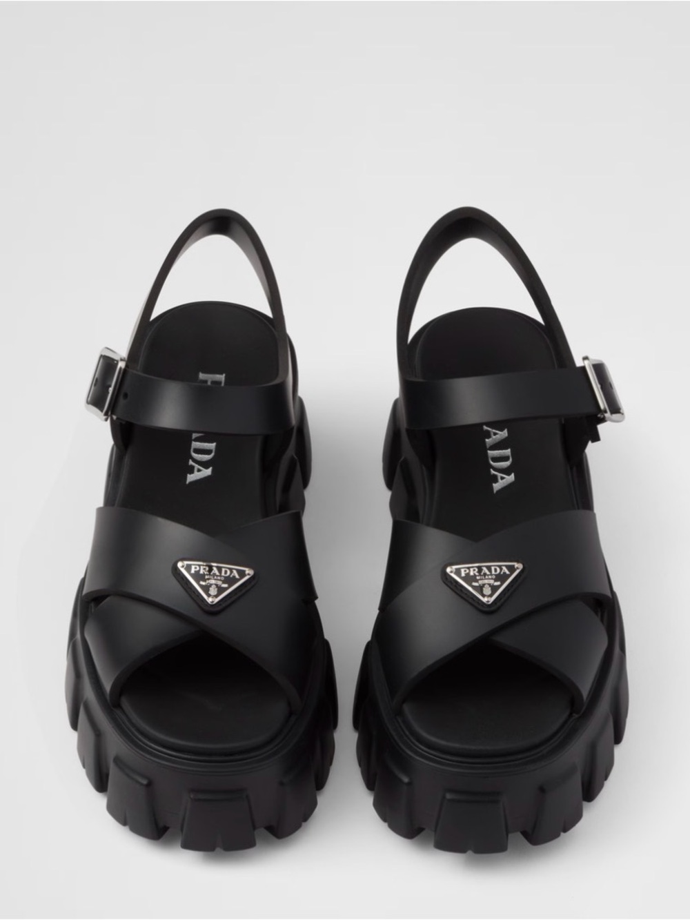 Prada Monolith Black Chunky Platform Slingback Sandals